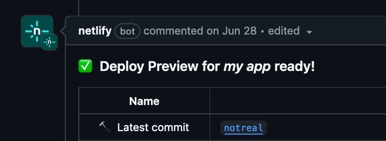 Netlify Deploy Preview Comment on a Pull Request